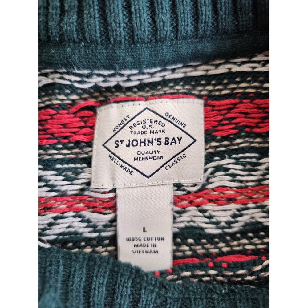 St John's Bay Nordic Fairisle Crewneck Sweater Men’s Size L Holiday 100% Cotton - Picture 2 of 7